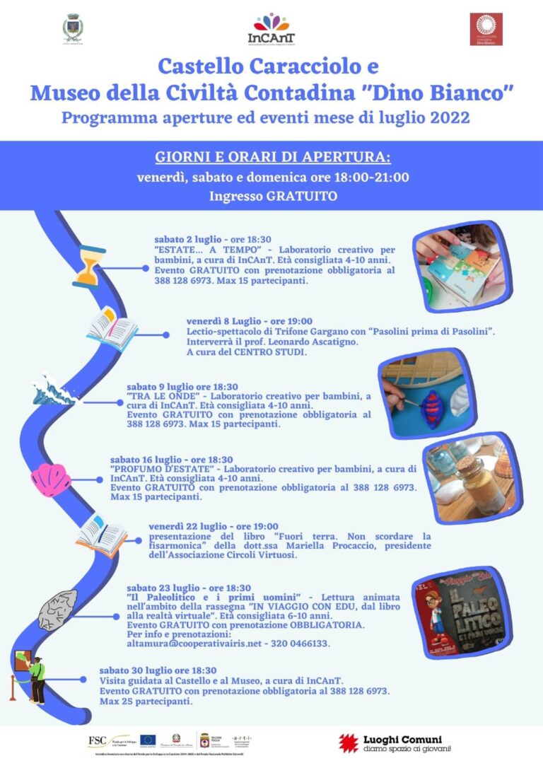 Programma eventi e laboratori creativi per bambini per il MESE DI LUGLIO 2022